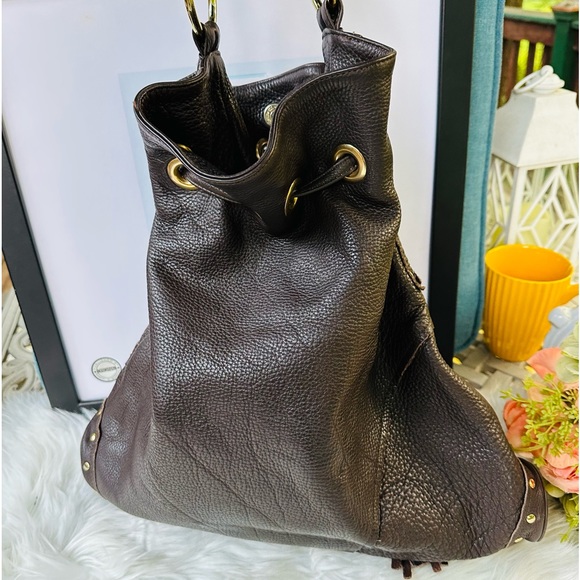 Bulga Brown Leather Drawstring Bag - Picture 5 of 11